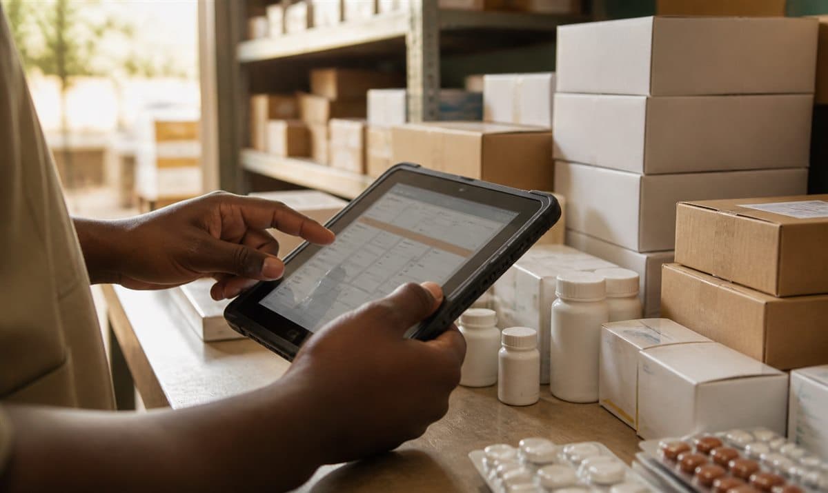 Pharmaceutical inventory being managed on a tablet